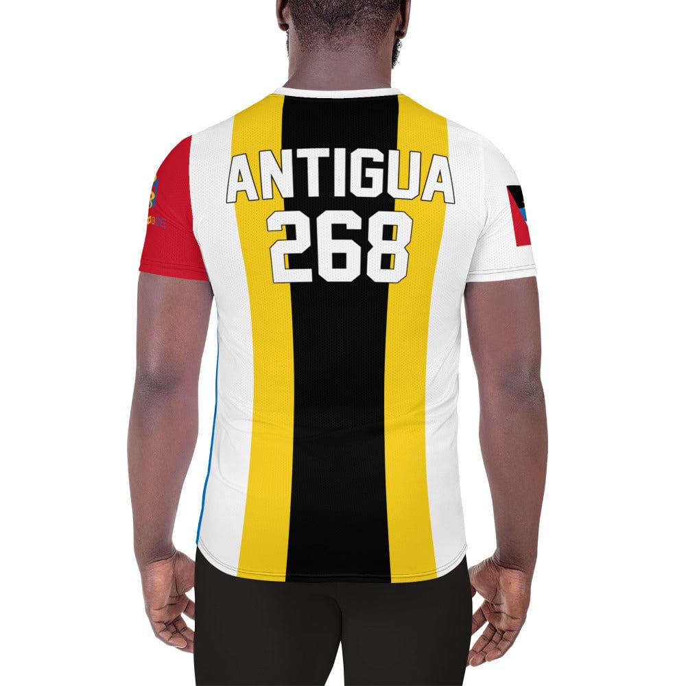 Antigua football shirt showing the back on black a man.	