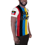 Antigua football shirt showing the right on a black man.