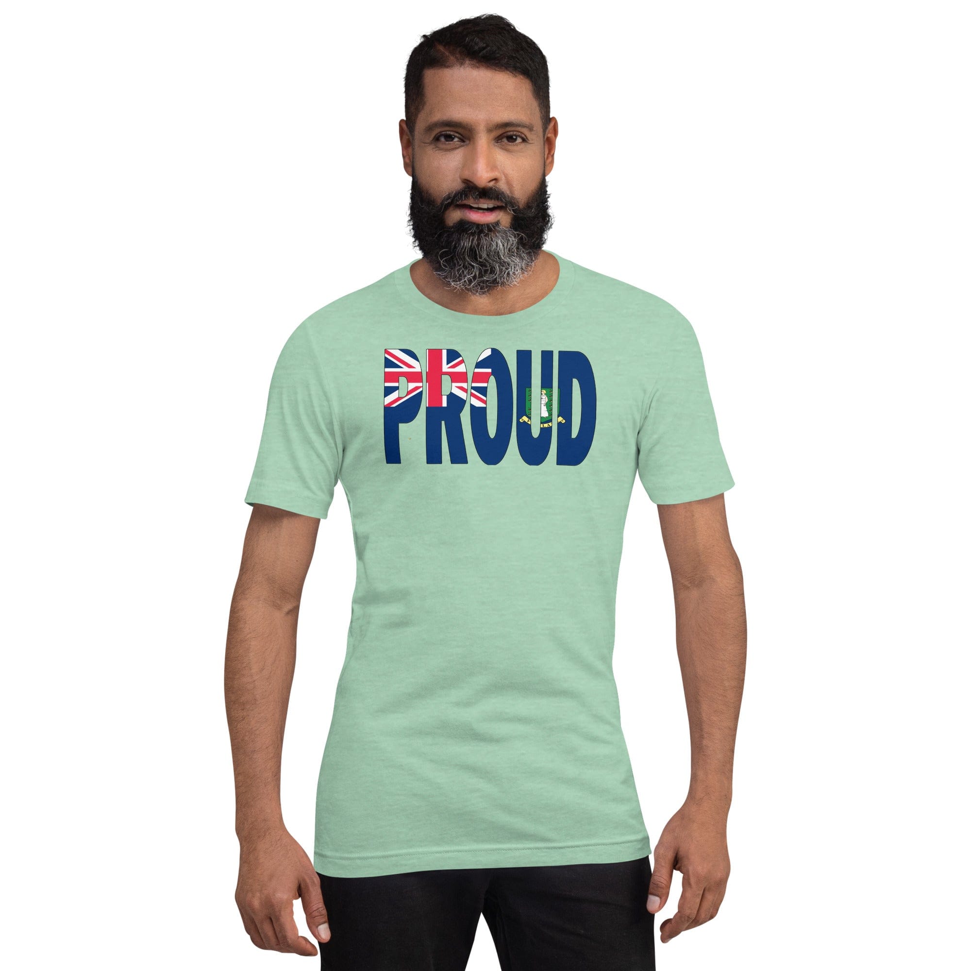 Proud British Virgin Islands Flag mint color t-shirt on a black man.