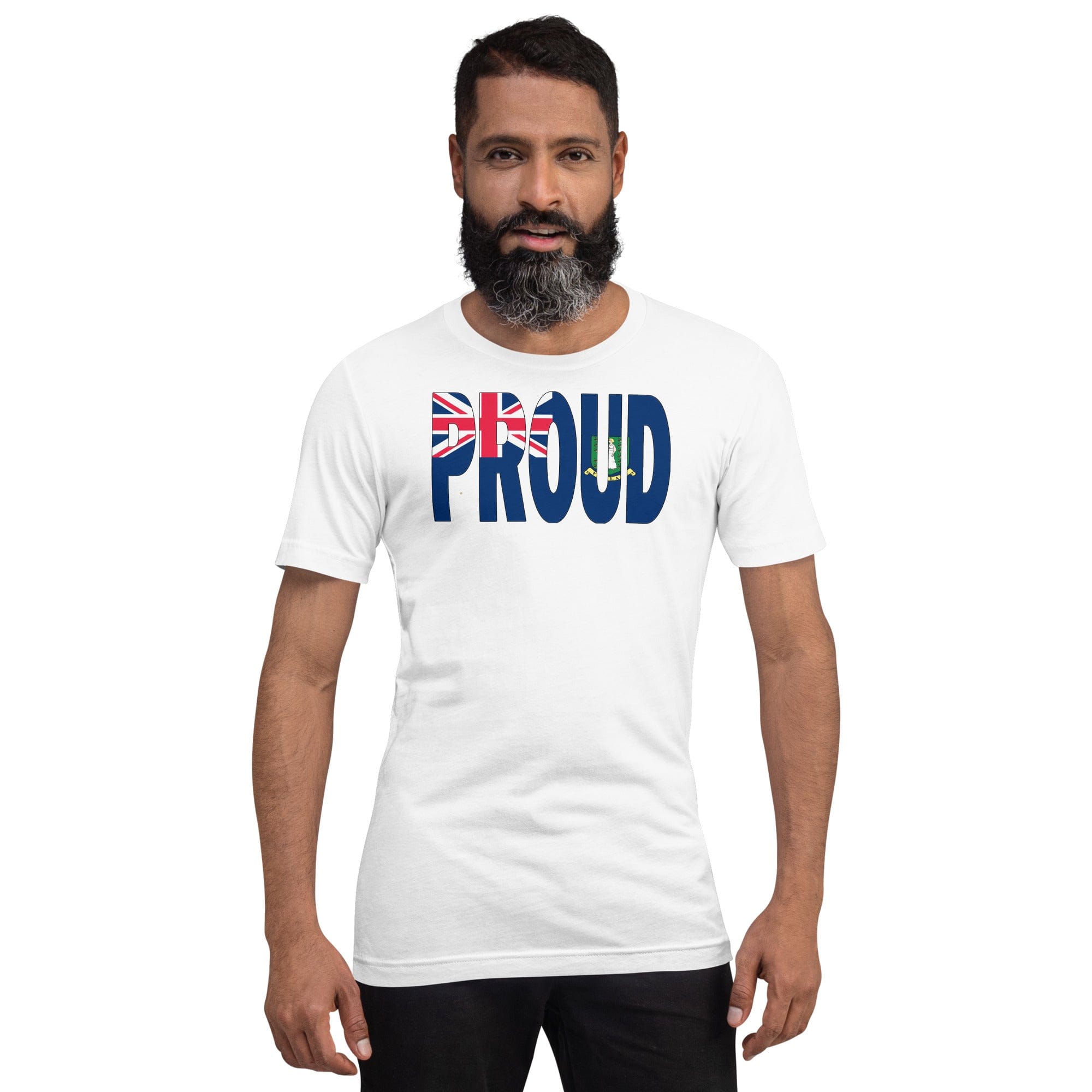 Proud British Virgin Islands Flag white color t-shirt on a black man.