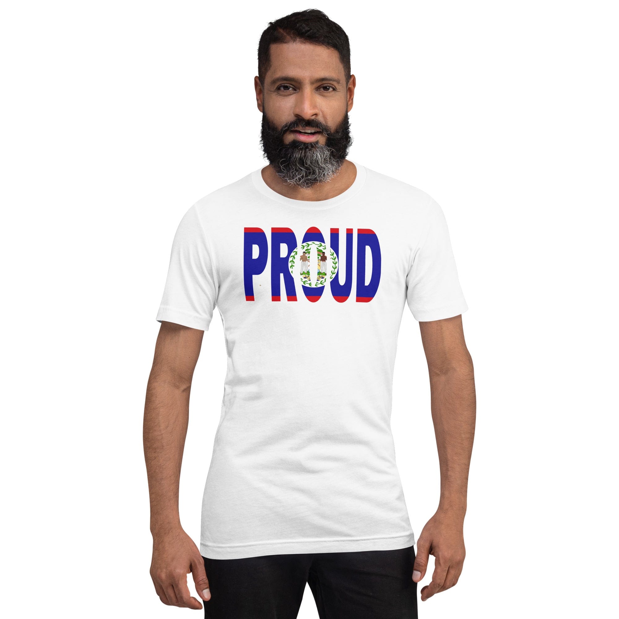 Proud Belize Flag white color t-shirt on a black man.