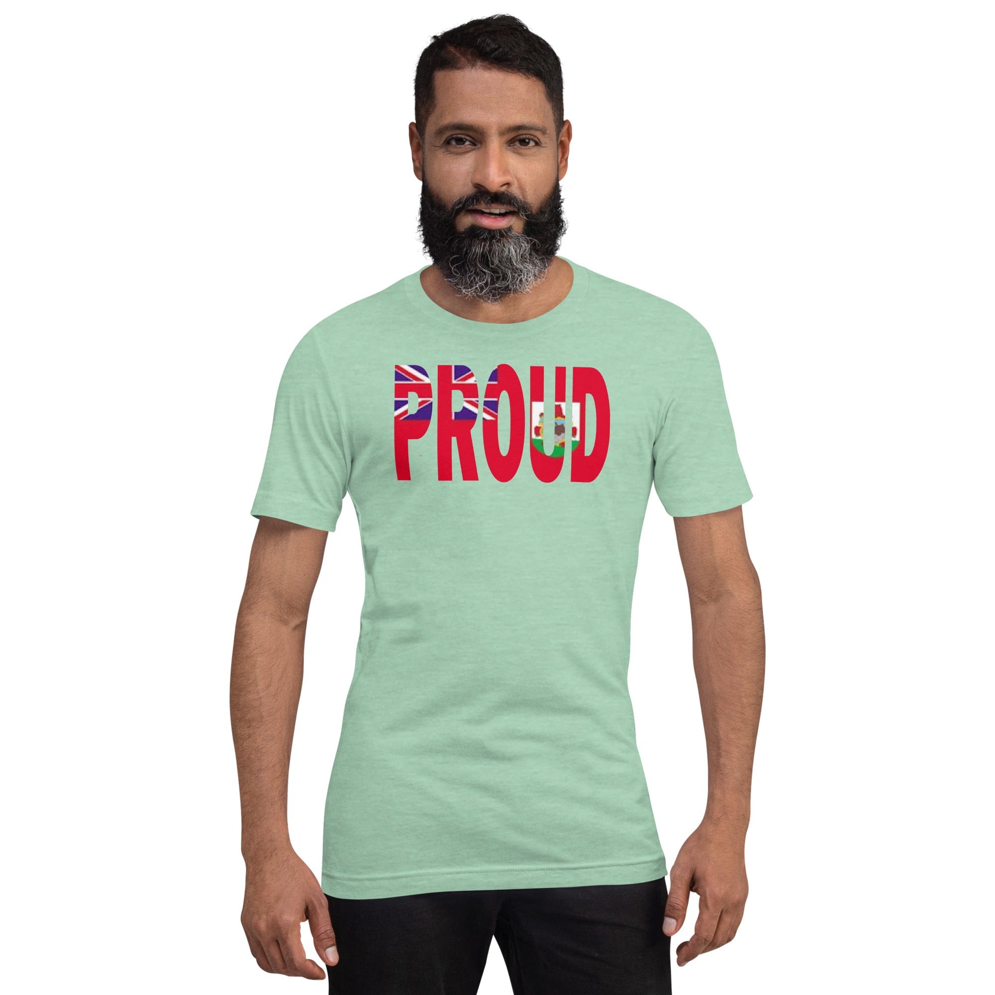 Proud Bermuda Flag mint color t-shirt on a black man.