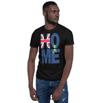 British Virgin Islands flag spelling HOME on black men wearing black color shirt