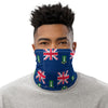 Black Man Wearing British Virgin Islands Flag Face Cover Headband, Bandana Wristband Combination