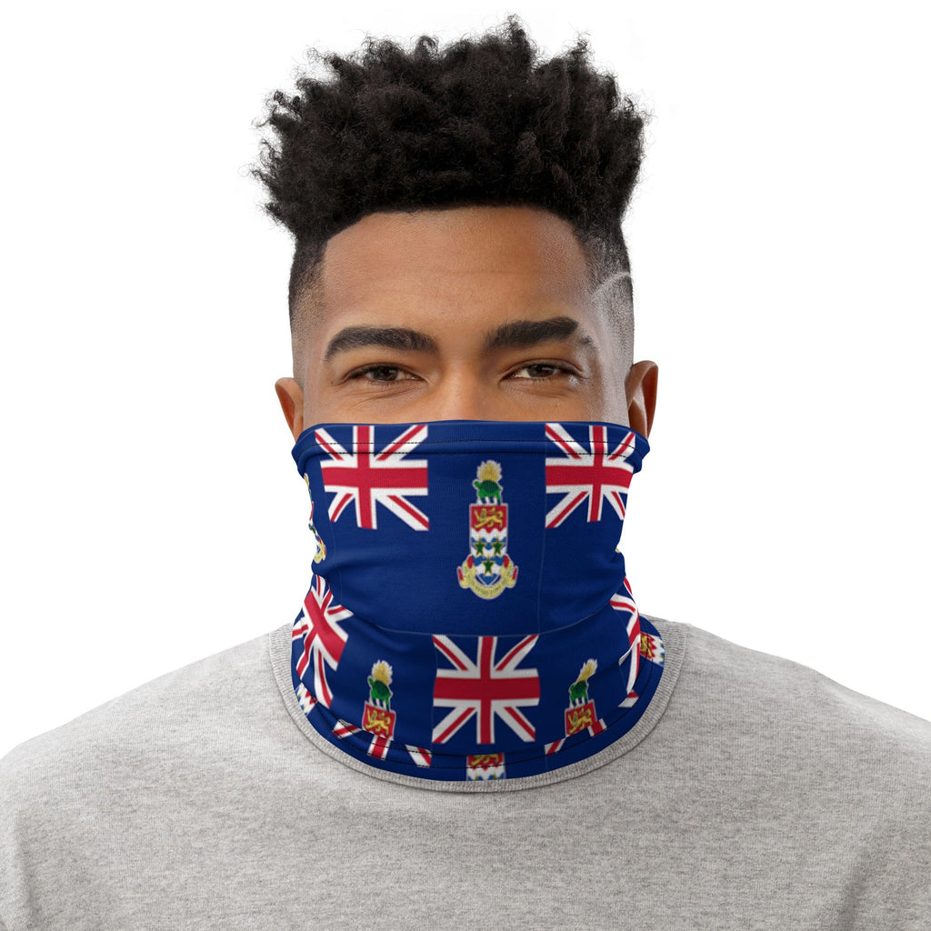 Black Man Wearing Cayman Islands Face cover Headband, Bandana Wristband Combination