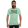 Proud Dominica Flag mint color t-shirt on a black man.