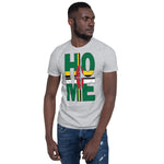 Dominica flag spelling HOME on black men wearing sport grey color shirt