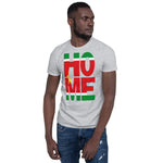 Guadeloupe flag spelling HOME on black men wearing a sport grey color shirt