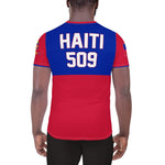 Haiti football shirt showing the back on a black man.