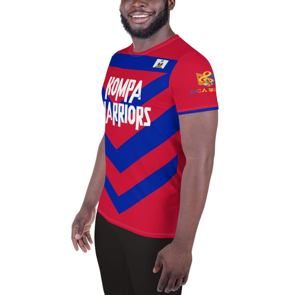 Haiti football shirt showing the left side on a black man.