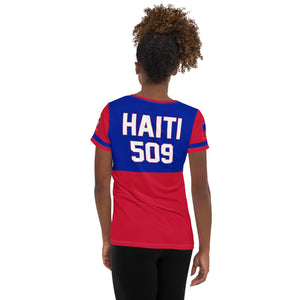 Haiti football shirt showing the back on black women.
