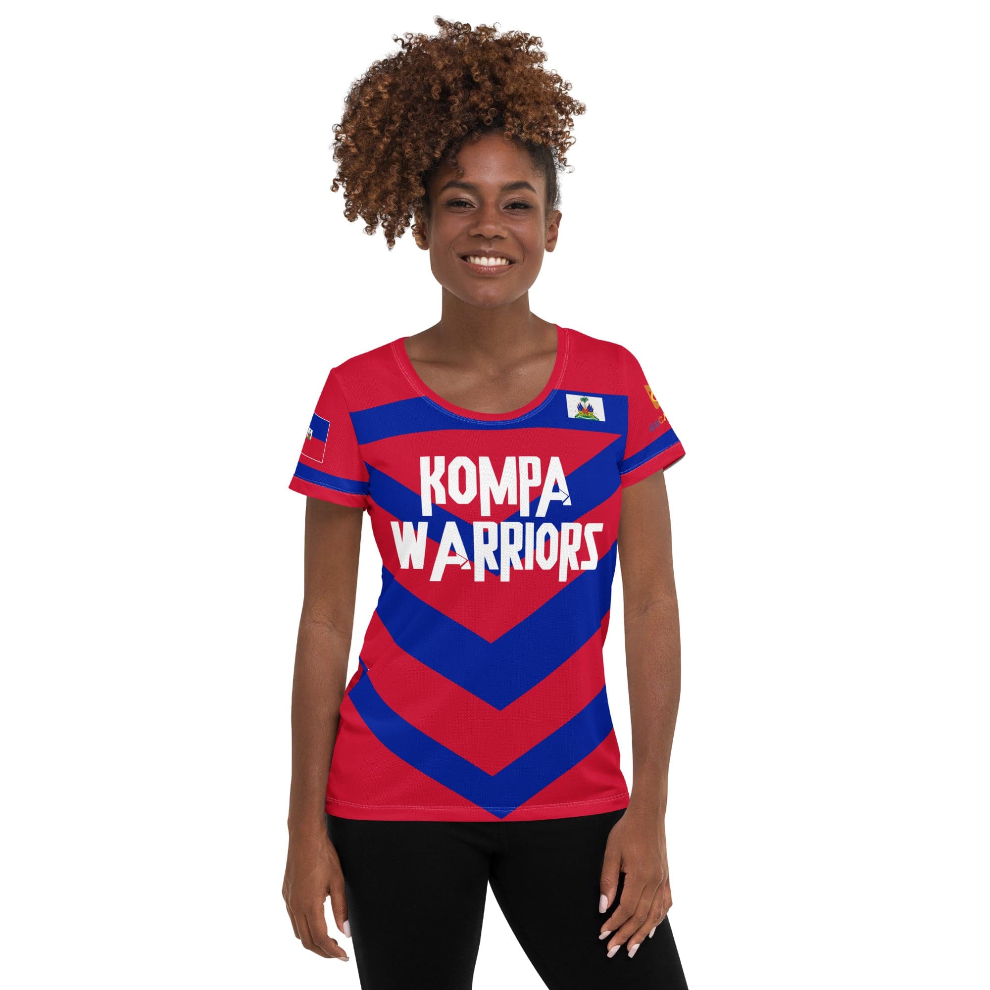 Haiti football shirt showing the front on black women.