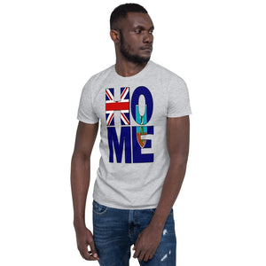 Montserrat flag spelling HOME on black men wearing sport grey color shirt