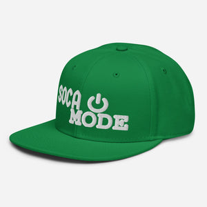 Soca Mode embroidered in white on Bright green color snapback Hat.