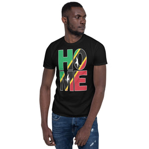 St-Kitts and Nevis flag spelling HOME on black men wearing black color shirt