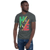 St-Kitts and Nevis flag spelling HOME on black men wearing dark heather color shirt