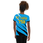 St Lucia football shirt showing the back on black women.