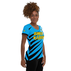 St Lucia football shirt showing right side on a black women.
