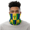 Black Man Wearing St Vincent Flag Face Mask Headband, Bandana Wristband Combination
