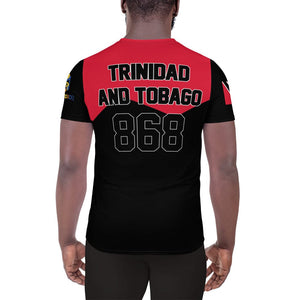 Trinidad football shirt showing back on black men.