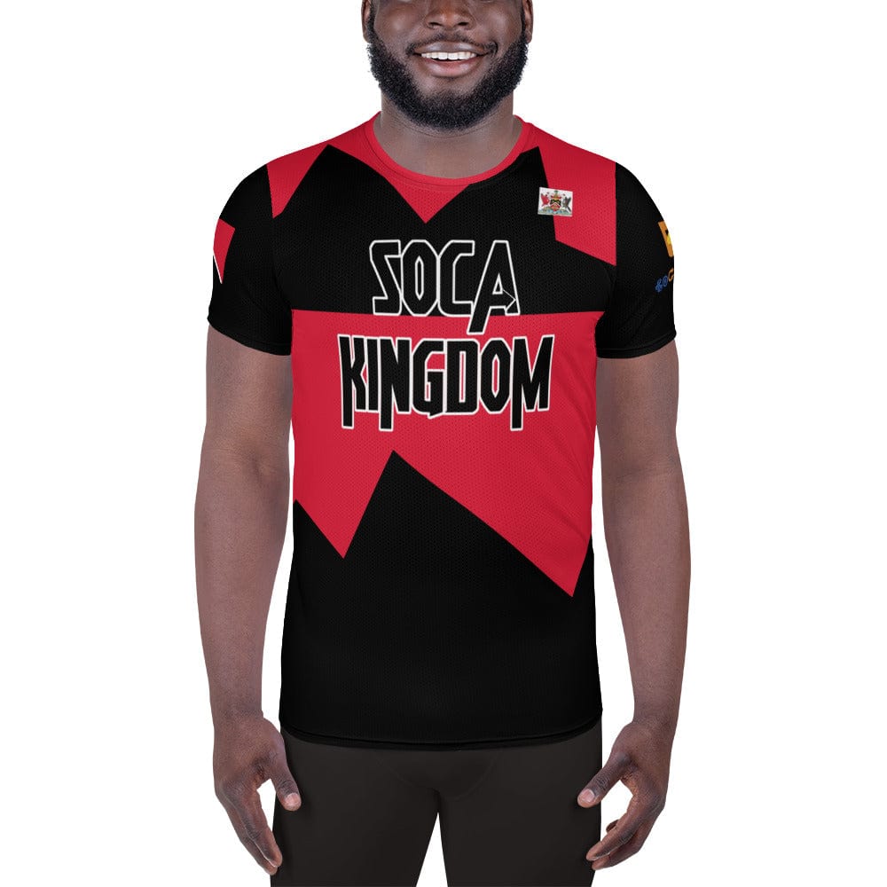 Trinidad football shirt showing front on black men.