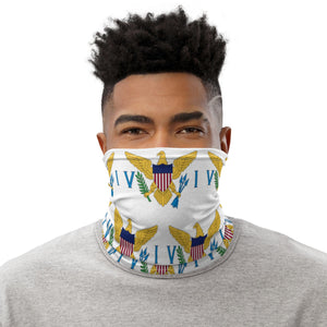 Black Man Wearing US Virgin Islands Face Mask Headband, Bandana Wristband Combination