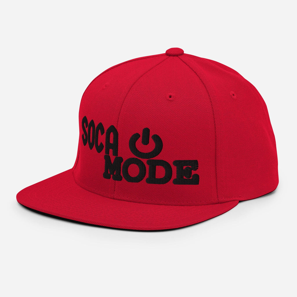  Soca Mode embroidered in black on red color snapback Hat.
