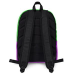 Back of soca mode purple and green soca backpack.