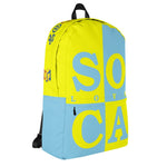 Right side of soca mode yellow and blue soca backpack.