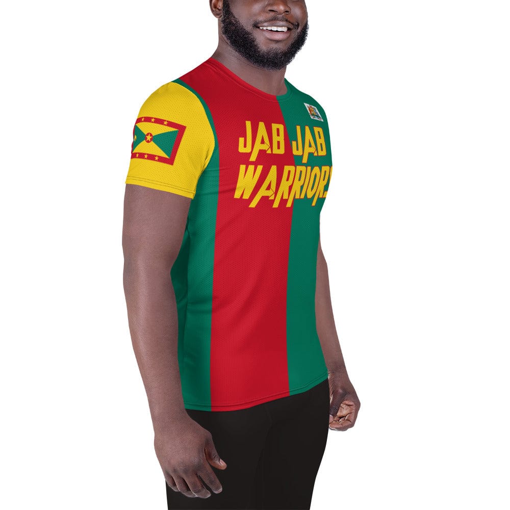 Grenada football shirt showing the right side on a black man.