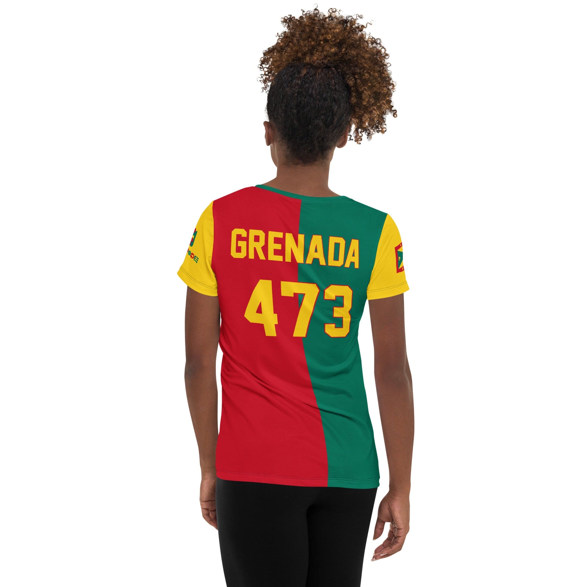 Grenada football shirt showing the back on black women.