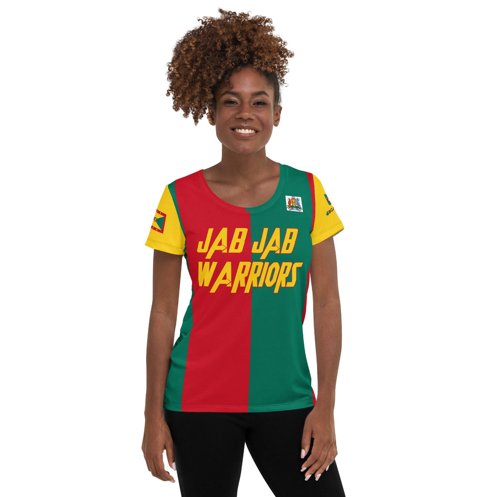 Grenada football shirt showing the front on black women.
